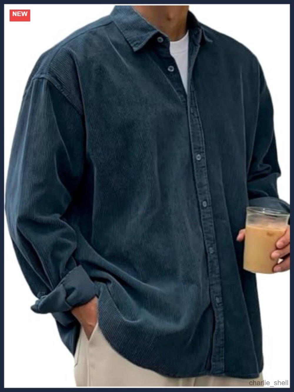 Men's Corduroy Button-Down Shirt Jacket Long Sleeve Overshirt Relaxed Fit